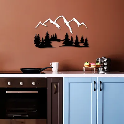 Image de Wallity, Nature And Mountain - 2, Accessoire mural décoratif en métal, 100 % METAL, noir, 66 x 23 cm