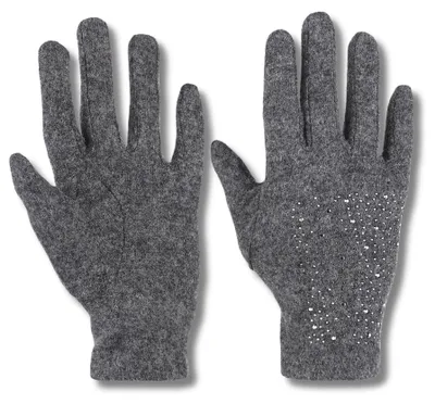 Productafbeelding van Dameshandschoenen grijs – warme winterhandschoenen – elegante handschoenen – wollen handschoenen – handschoenen met strass