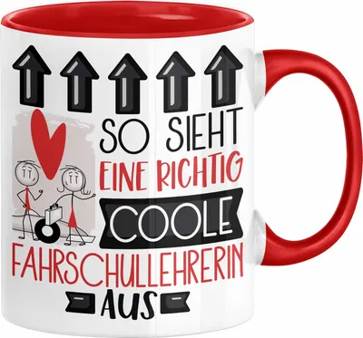 Produktbild von Fahrschullehrerin Geschenk Tasse Geschenkidee für Fahrschullehrerin Geburtstag Weihnachten Spruch So Sieht Eine Richtig Coole Fahrschullehrerin Aus Kaffee-Becher  (Rot)