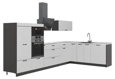 Image de Cuisine en angle Vicco Fame-Line Blanc campagne/Anthracite 347 x 207 cm, PT Marbre, Model 63587