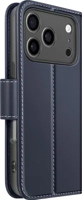 Obrázok produktu pre Avizar, kožené puzdro na iPhone 17 Pro Premium s funkciou stojana, tmavomodré