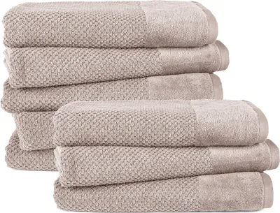 Produktbild von Pure Label 8-TLG. Badetücher Set mit Anhängeschlaufe aus 100% Baumwolle, saugstark und weich| 8 Badetücher aus Baumwolle 70x140 cm, Beige - Taupe