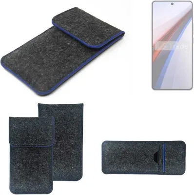 Produktbild von K-S-Trade Handy-Hülle Schutz-Hülle kompatibel mit Vivo IQOO 12 Filztasche Pouch Tasche Case Sleeve Filzhülle dunkelgrau, blauer Rand