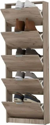 Produktbild von Dmora Schuhschrank Sueglio 67x28x192h cm Braun Eiche Grau, 10 Regale 5 Türen