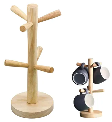 Tassenbaum aus Holz mit 6 Haken – Aufbewahrungsständer für Tassen