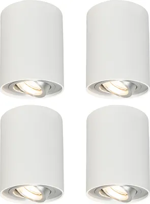 Zdjęcie produktu dla QAZQA – zestaw 4 białych lamp punktowych z możliwością obrotu i pochylenia – Rondoo 1 up I salon I sypialnia – aluminiowy cylinder – przystosowane do żarówek LED GU10