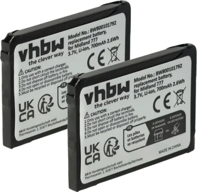Produktbild von vhbw 2x Akku kompatibel mit Alan 777 Funkgerät, Walkie Talkie (700 mAh, 3,7 V, Li-Ion)