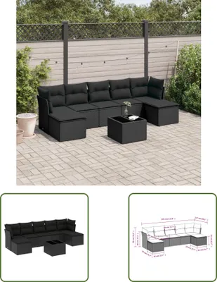 Produktbild von The Living Store 8-tlg. Garten-Sofagarnitur mit Kissen Schwarz Poly Rattan