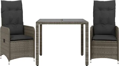 Immagine prodotto di vidaXL Set bistrot da giardino 3 pezzi con cuscini in polirattan grigio