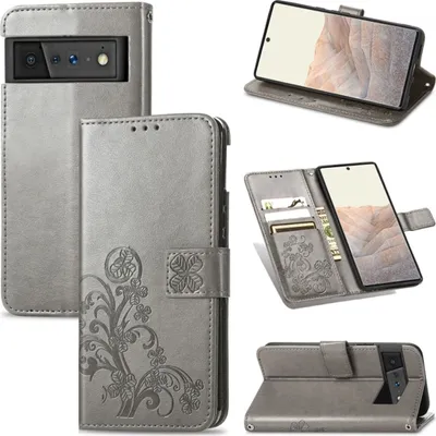 Produktbild von König Design Hülle kompatibel mit Google Pixel 6 Kunstleder Handyhülle - Handy Case Grau