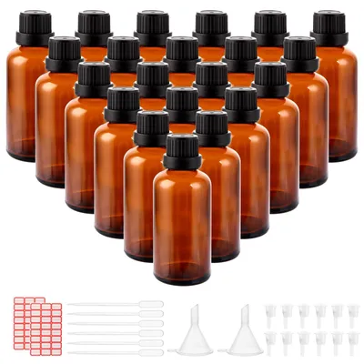 Image de Flacon compte-gouttes de 50 ml - Lot de 24 - Flacons en verre brun - Flacons pharmaceutiques - Avec pipette - Matériau de haute qualité