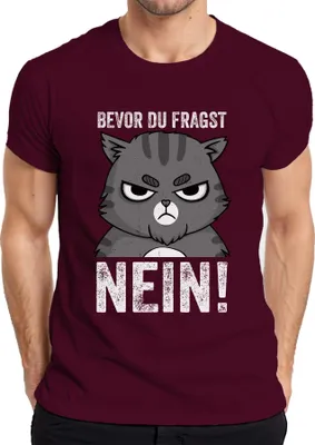 Zdjęcie produktu dla Śmieszna koszulka męska Cat Saying Before You Ask NO Grumpy Cat Humour, bordowy, M