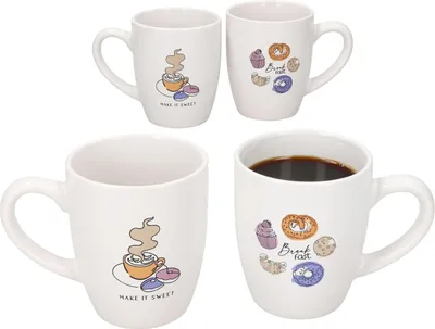 Immagine prodotto di set di 4 tazze da caffè Bakery 300ml in porcellana 2 motivi tè cappuccino