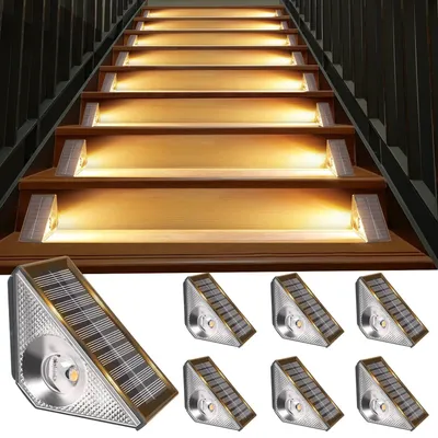 Produktbild von Bzavor 6 Stück Solarlampen für Außen Garten, IP65 Wasserdicht Treppenbeleuchtung Außen Solar Treppe Lampe, Treppenlicht, Terassenbeleuchtungen Aussen,Warmweiß LED Stufenleuchte für Terrasse, Zaun