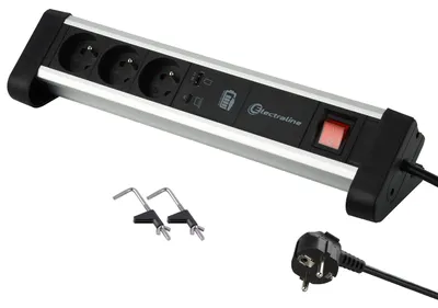 Obrázek produktu pro Electraline 35442: Lišta zásuvek s 3 zásuvkami + 2 porty, výkon 65 W (1 typ C (Power Delivery))