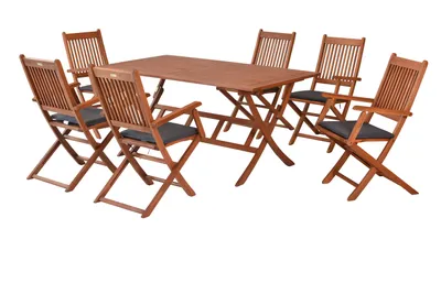 Produktbild von Merxx Gartenmöbel Set Rio 13tlg., 6 Klappsessel, 6 graue Auflagen, Klapptisch 160 x 90 cm - Eukalyptus