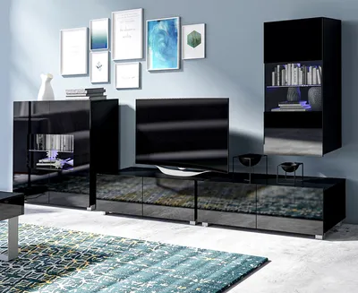 Produktbild von AX LIVING Wohnwand Wohnzimmer Kossana 17 Modernes Design in Schwarz