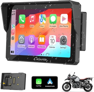 Zdjęcie produktu dla Wyświetlacz GPS do motocykli W702B z systemem Carplay, z eleganckim uchwytem przeznaczonym do motocykli BMW, obsługujący bezprzewodowe połączenia CarPlay i Android Auto, przenośny, wodoodporny ekran dotykowy o przekątnej 7 cali