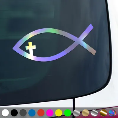Produktbild von PantherPixel Ichthys Aufkleber Fisch Jesus Christus Kirche Sticker Auto Geschenkidee Farbe Oilslick-Hologramm