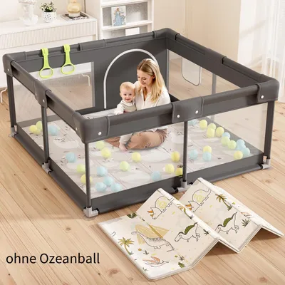 Immagine prodotto di Box 120 x 120 cm con tappetino, box per bambini, piccolo box con sbarre, box in tessuto Oxford, box per la casa, grigio scuro, metallo, poliestere, cloruro di polivinile, 120 cm, 120 cm