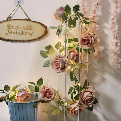 Productafbeelding van Vintage rose slinger licht 2 m kunstmatige opknoping - Batterij power rose krans lichten decor voor slaapkamer