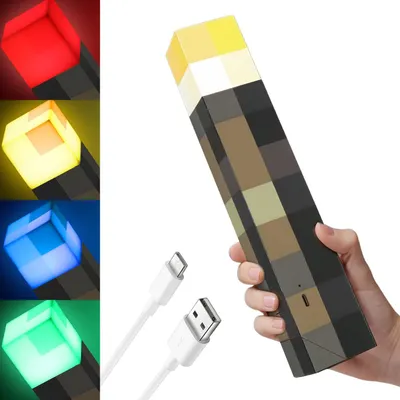 Productafbeelding van 3D fakkellicht - 28 cm fakkel nachtlamp - LED wandlamp voor kinderen - 4 kleuren instelbaar - Nachtkastjelamp - Cadeau voor gamers