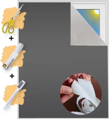 Produktbild von Verdunklungsstoff Meterware | Hitzeschutz oder Kälteschutz | Sonnenschutz zu 100% Verdunkelung | Folie mit Thermobeschichtung für alle Fenster | Rollo ohne bohren | Blackout (Grau mit Klettband)