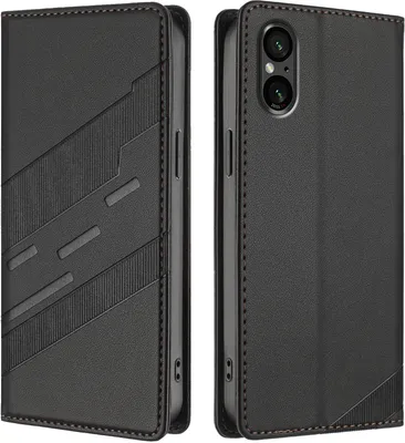 Produktbild von Hülle für Sony Xperia 5 VI, Kunstleder Brieftaschen Handyhülle mit Kartenfach und Standfunktion Schwarz