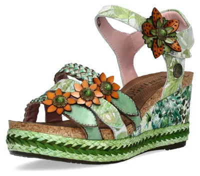 Produktbild von Laura Vita Damen Sandalette Plateau Espadrille mit Keilabsatz Facyo 74, Größe:38 EU, Farbe:Grün