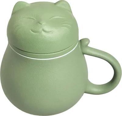Produktbild von Hanbosym Keramik Teetasse mit Teesieb und Deckel 13.5oz süßes Katzen Design Grüne Teetasse
