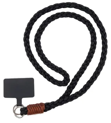 Image de Lanière pour Téléphone Universelle avec Patch, Cordon Tressé Anti-Chute - Noir