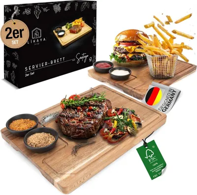 Zdjęcie produktu dla Deska do serwowania XXL zestaw 2 miseczek na sos z drewna akacjowego akcesoria do grilla