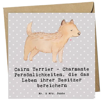Produktbild von Mr. & Mrs. Panda Grußkarte Cairn Terrier - Grau Pastell - Geschenk, Hunderassen Beschreibung, lebhaft, Klappkarte, Charakter, faltkarte, Abenteuer, anlasskarte, Hund