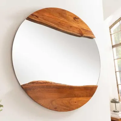 Produktbild von Massivholz Spiegel ROTTERDAM rund 105cm braun Akazie Wandspiegel