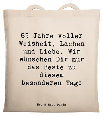 Produktbild von Mr. & Mrs. Panda Tote Bag Spruch 85. Geburtstag - Transparent - Geschenk, Glückwunsch, Geburtstagssprüche, Jutebeutel, Jubiläum, Schultasche, Shopping Tasche, Lachen