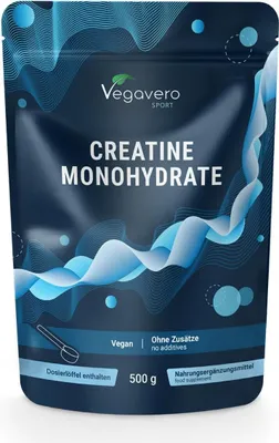 Produktbild von Vegavero Creatin Monohydrat Pulver | 500 g | reines Kreatin-Monohydrat | wiederverschließbarer Beutel | vegan