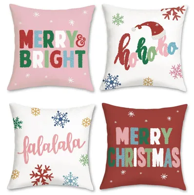Image de Elzusha - Ensemble de 4 taies d'oreiller avec motif "Joyeux Noël", 45 x 45 cm