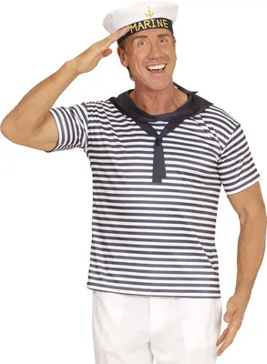 A man wearing a sailor costume, saluting.