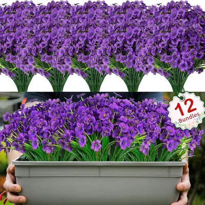 Imagen del producto de Juego de 12 plantas artificiales, resistentes a la intemperie y a los rayos UV, de 30-40 cm, ideales para balcones y jardines