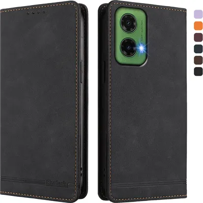 Image de Etui pour Motorola Moto G35 5G, étui rétro en cuirPolyuréthaneavec support et fentes pour cartes de crédit Noir