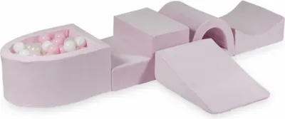 Produktbild von Schaumstoff-Spielset mit Brücke und Mikro-Bällepool – Velvet Soft Hellrosa + 100 Bällebadbälle / weiß, babyrosa, Meerjungfraueneffekt