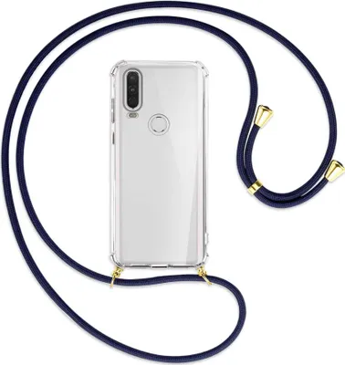 Produktbild von Handykette Backcover-Schutzhülle mit Band (Metall goldfarben) für Motorola One Action - dunkelblau