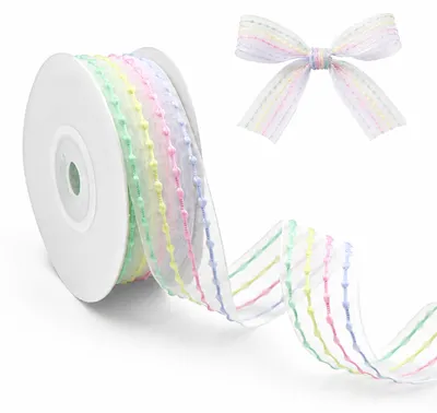 Organza-Band, 10 m, Regenbogen-Streifen, Pastell, Polyester