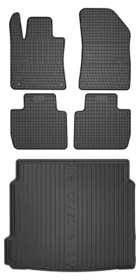 Image de Tapis en caoutchouc + bac de coffre pour Peugeot 508 II 2018-2025 (liftback, plancher fixe) – 5 pièces, noirs, sur mesure