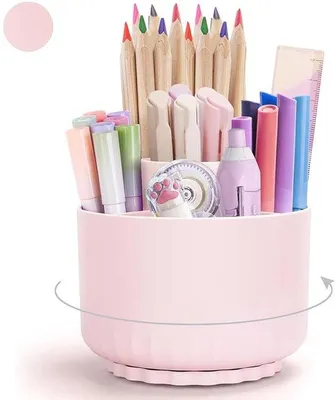 Obrázek produktu pro Otočný držák na tužky, 5-poliční organizér, růžový, kancelář