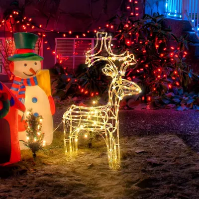 Immagine prodotto di Figura di renna luminosa a LED - Decorazione natalizia a forma di cervo - Illuminazione per esterni - Grado di protezione IP44 (resistente all'acqua) - Altezza 60 cm - Luce bianco caldo