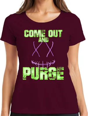 Produktbild von COME OUT AND PURGE Grusel Halloween Horror Neon Grunge Unheimlich Damen T-Shirt, Burgundy, M