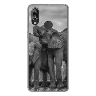 Produktbild von MuchoWow® Handyhülle Schutzhülle Hülle für Huawei P20 Lite (2020) Elefant - Tiere - Wasser - Schwarz und weiß Silikon Softcase Handy Hülle - Kartenhalter