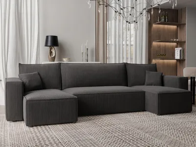 A modern U-shaped sectional sofa in a living room setting.