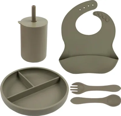 Produktbild von 4pc Silberner Salbei Baby Silikon Saugen Entwöhnung Set - Kinder Kleinkind Bleiben Sie Dran Entwöhnung Lebensmittelbehälter Teller  - Von Tiny Dining